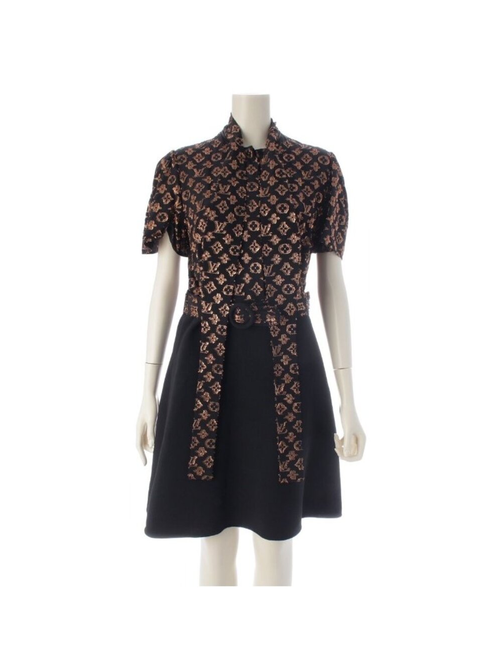 Louis Vuitton Monogram Bow Tie Mini Dress Gold Black 38